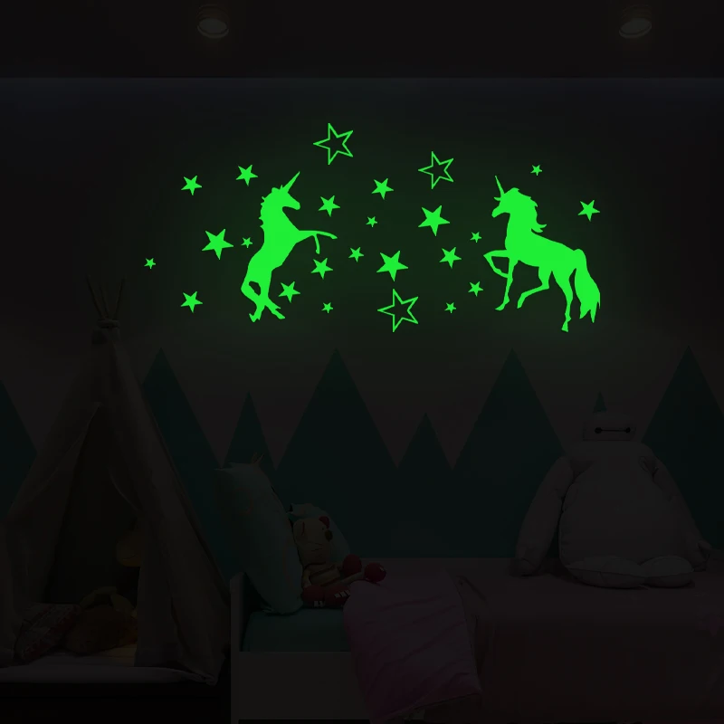 

Luminous Unicorn Horse Star Sticker Fluorescent Posted Kids Room Wall Sticker Art Decals Home Decoration Background Wall Decor
