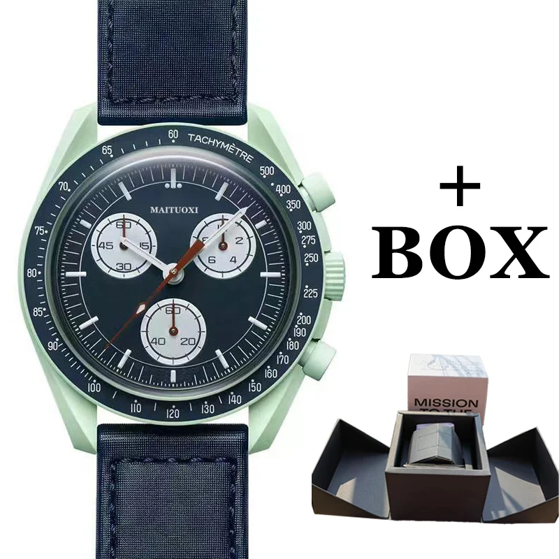 

With BOX Moons Watch Luxury Quarz Watch for Men Nylon Mercury Watches swatch James Master Mission Saturn Planetary Wristwatches