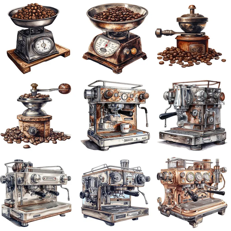 

12Pcs/Pack Vintage Coffee Machine Sticker DIY Craft Scrapbooking Album Junk Journal Decorative Stickers