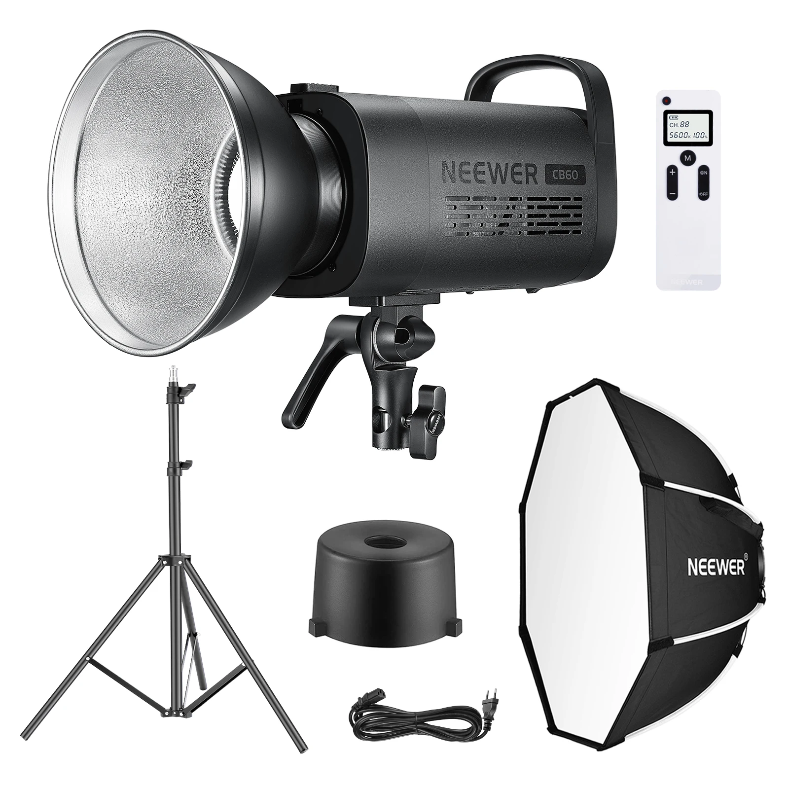 

Neewer CB60 60W LED Video Light,5600K Led Continuous Light Kit with Bowens Mount,2.4G Wireless Remote,Softbox,Stand,6500 Lux@1m