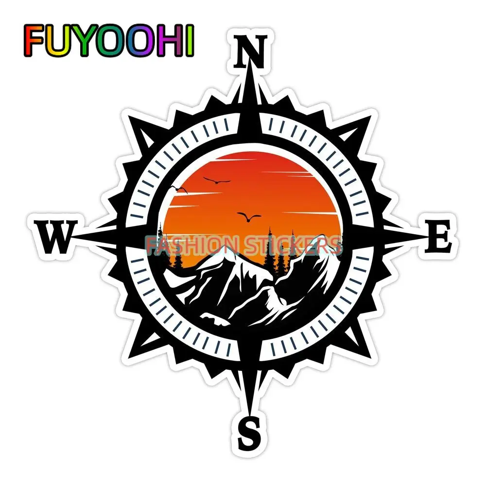 Автомобильные наклейки FUYOOHI с компасом, деревьями, озером, Виниловая наклейка, наклейка для внедорожника, автомобиля, грузовика, годов выпуска, окно