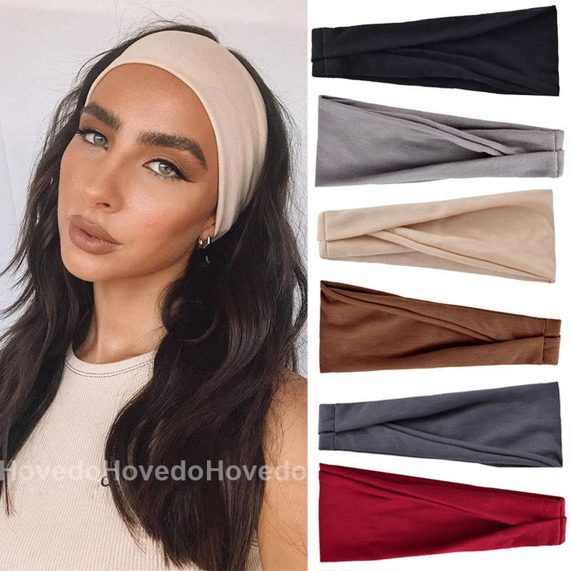 Women Solid Color Elastic Hair Bands Yoga Headband Fashion Turban Makeup Hair Hoop Vintag Headwrap Hair Accessories Wholesale