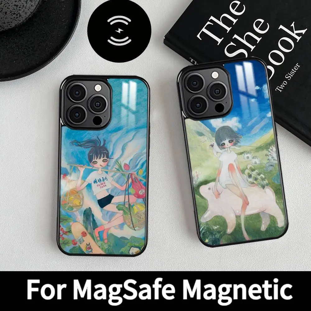 Фото Oil Painting A-Aya Takano Phone Case MagSafe Magnetic For iPhone 16 15 14 13 12 11 Pro Plus Max Mini Wireless Charger Funda №5