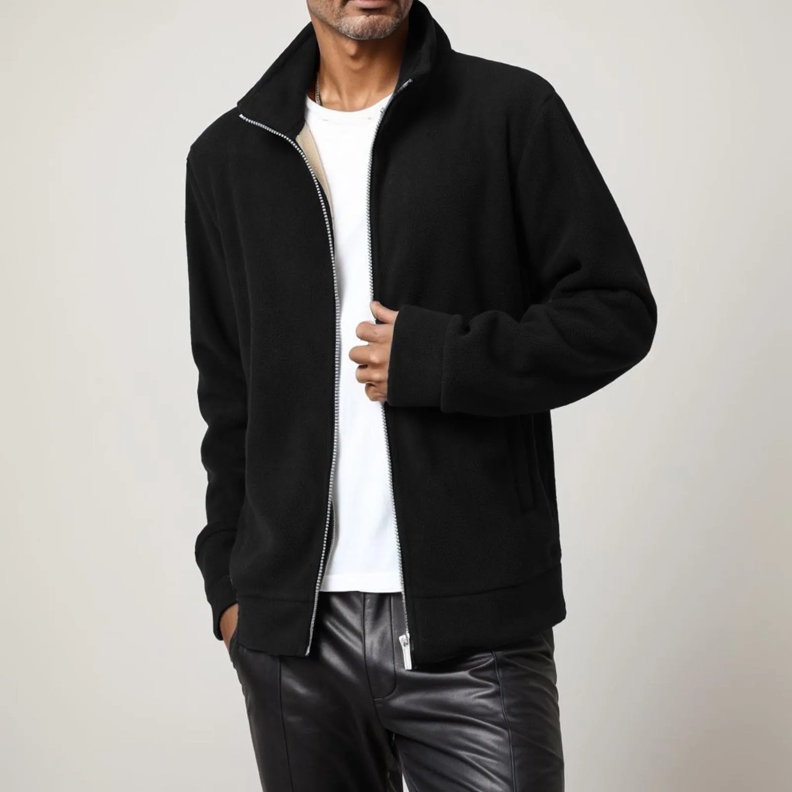 Мужская куртка пальто осень-зима толстая флисовая верхняя одежда однотонный