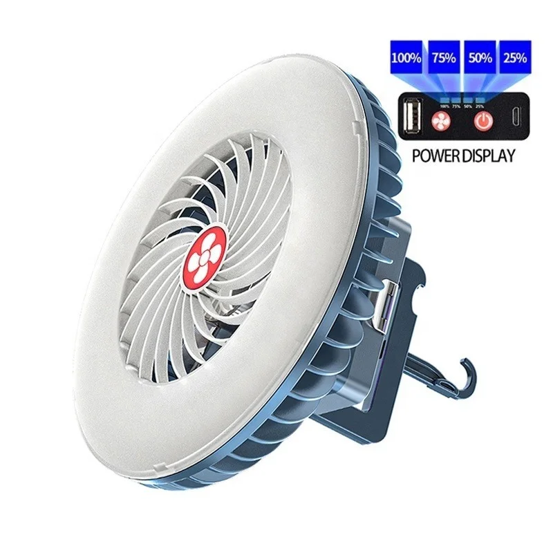 2 in 1 led camping tent light with phone usb rechargeablen fan outdoor emergency lamp for hiking camping market booth fan light free global shipping
