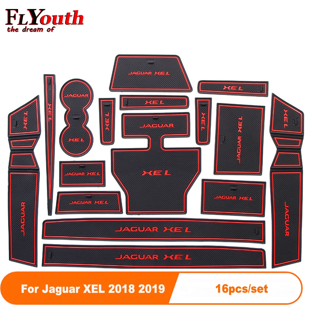 

16Pcs/Set Car Door Groove Mat For Jaguar XEL 2018 2019 Auto Anti-Slip Cup Mat Non Slip Door Gate Pad Car Accessories