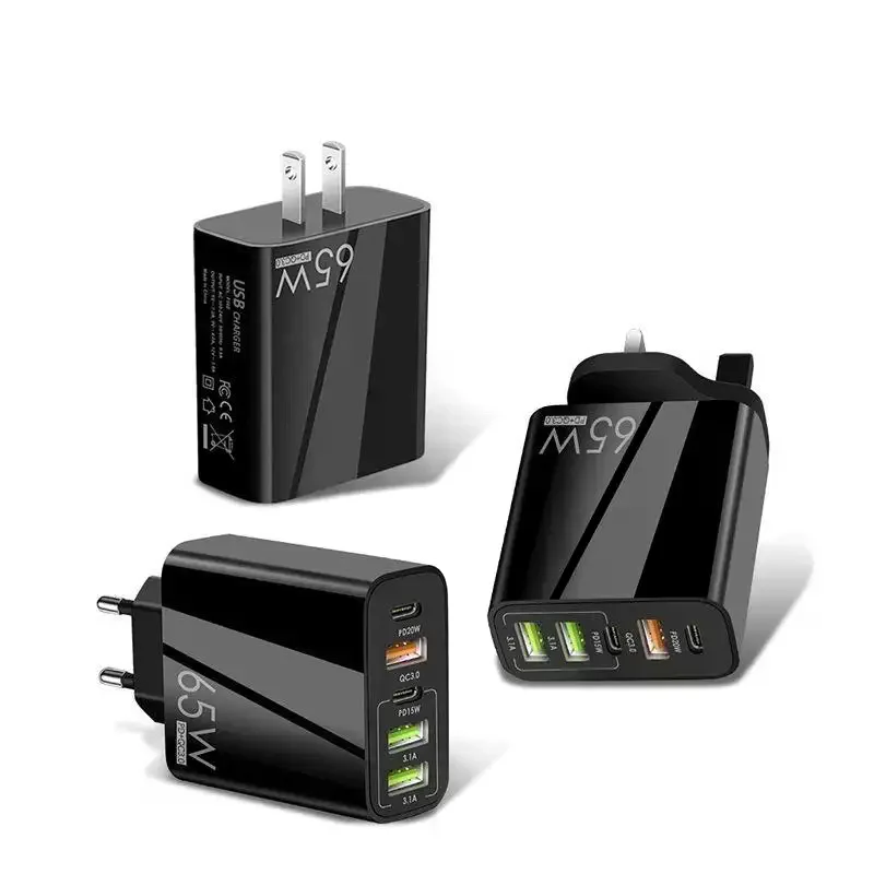 Фото 65-ваттное многопортовое зарядное устройство с поддержкой PD и QC30, быстрая зарядка, универсальная вилка для путешествий, дома, офиса, зарядка всех цифровых устройств №1