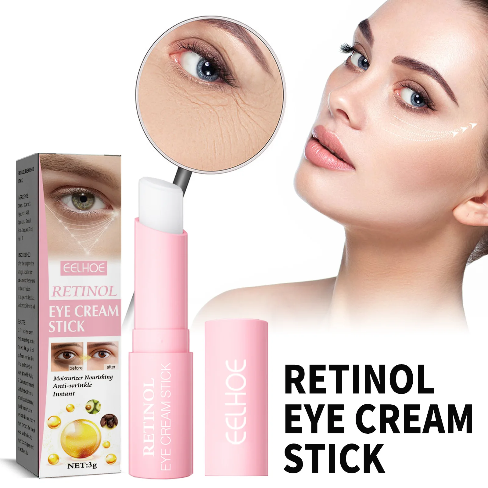 Retinol eye cream stick lifting anti-wrinkle, light lines, firming, repairing and lightening dark circles, eye cream under eyes