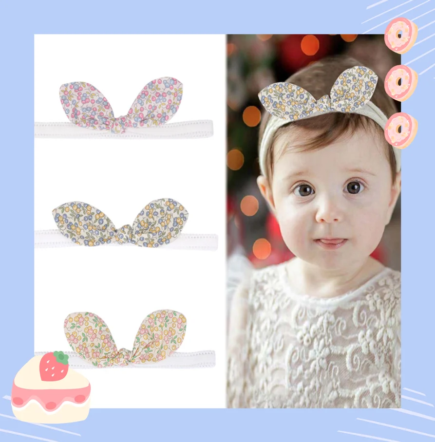 

Baby Retro Floral Print Headbands 3D Ears Headwraps for Little Girls Elastic Soft Turban for Newborn Infant Hair Accessories