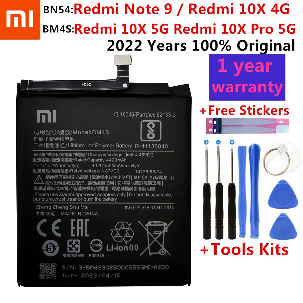 

Original Xiaomi BN54 BM4S Phone Battery for Xiaomi Redmi Note 9 Note9 Redmi 10X 4G Redmi 10X 5G 10X Pro 5G Original Battery Tool