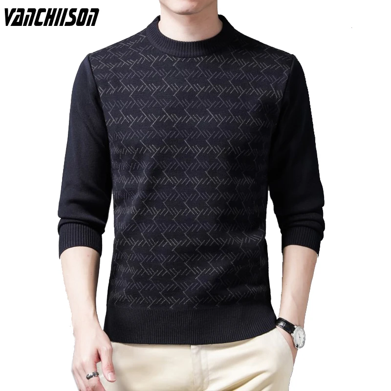 

Men Casual Jumpers Sweater Knit Tops for Autumn Winter Male Clothing Basic Print Pullover 00281638