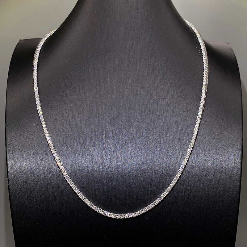 Hiphop S925 Silver 2mm Moissanite Tennis Chain Necklace for Women Men Miami Iced Out Bling Moissanite Diamond Link Necklaces Gra