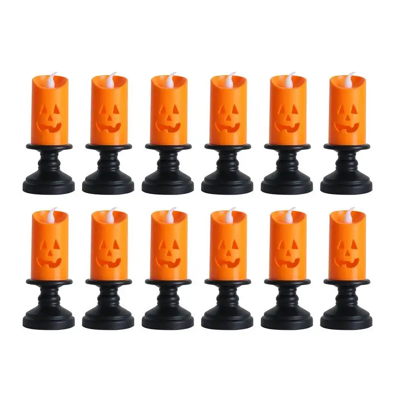 

Halloween Led Tealight Candles Flameless Flickering Candles With Pumpkin Face Holders 12Pcs/Set Party Supplies And Centerpieces