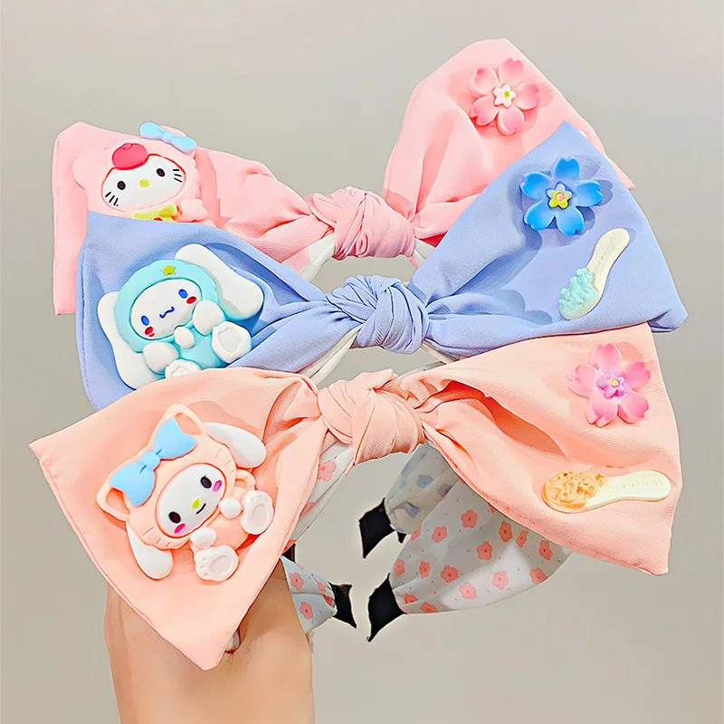 

Kawaii Sanrio, Hello Kitty Melody Kuromi Cinnamoroll Детская повязка на голову цветочный бант повязка на голову аниме милые аксессуары для волос подарки