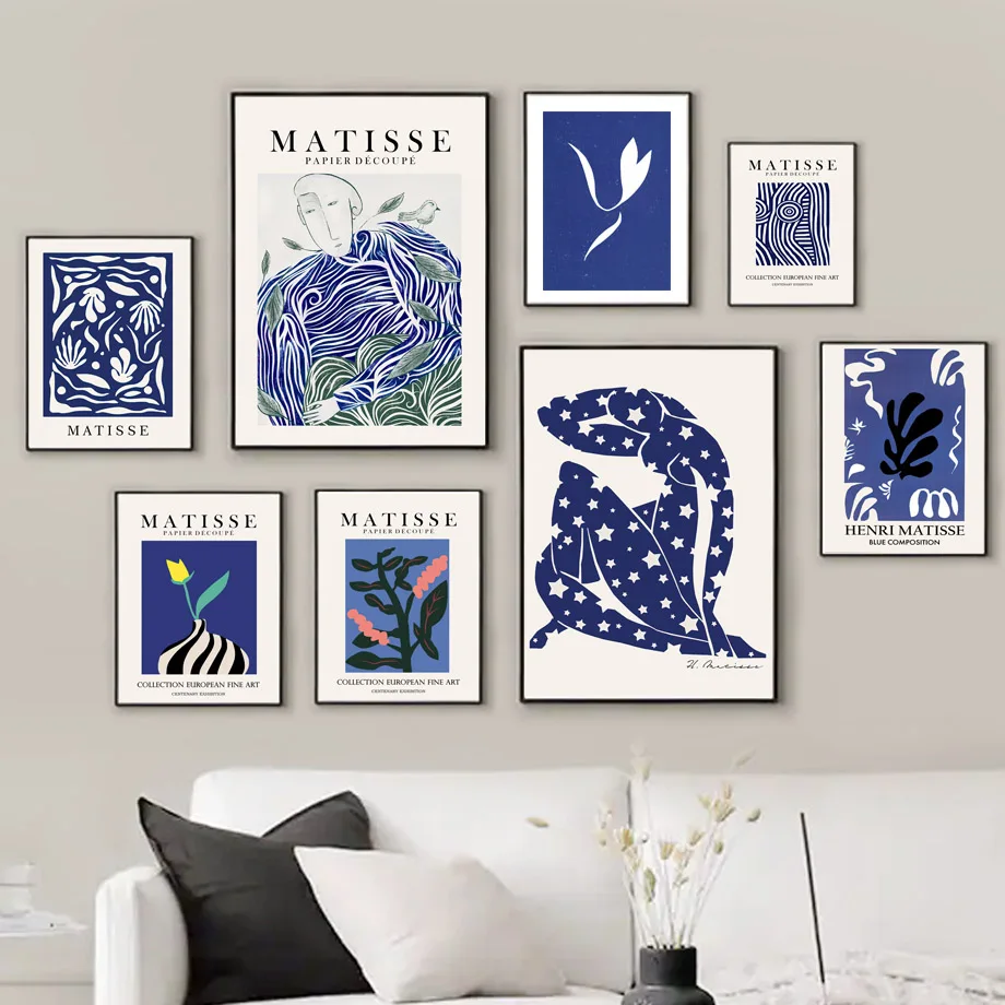 

Klein Blue Matisse Abstract Line Nude Body Leaf Nordic Poster Wall Art Print Canvas Painting Home Decor Pictures For Living Room