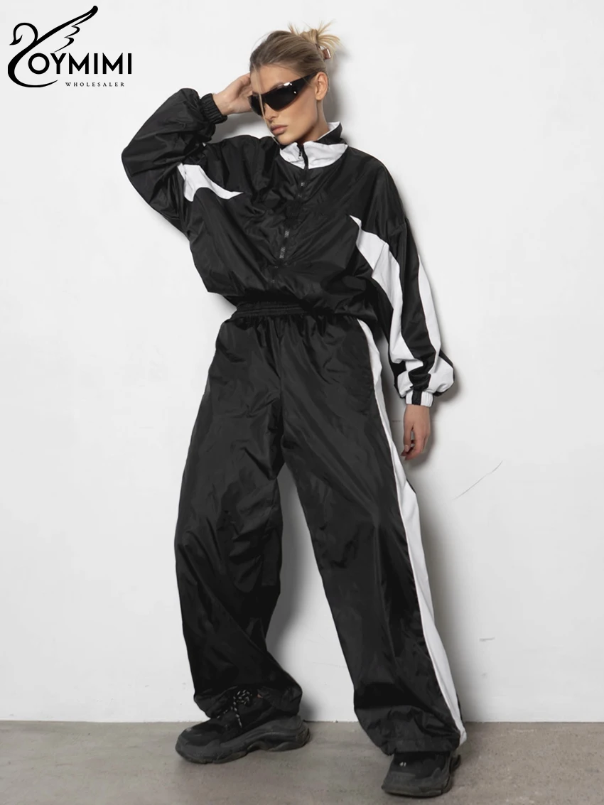 Модные свободные черные брюки Oymimi в стиле пэчворк Женский комплект из 2 предметов