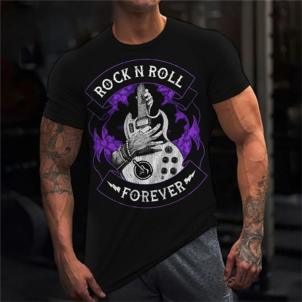 

Rock T-shirt Men Guitar Graphic T Shirt Oversized Short Sleeve 2023 Summer Clothing Casual Pullover Street Mens Music Tees Tops