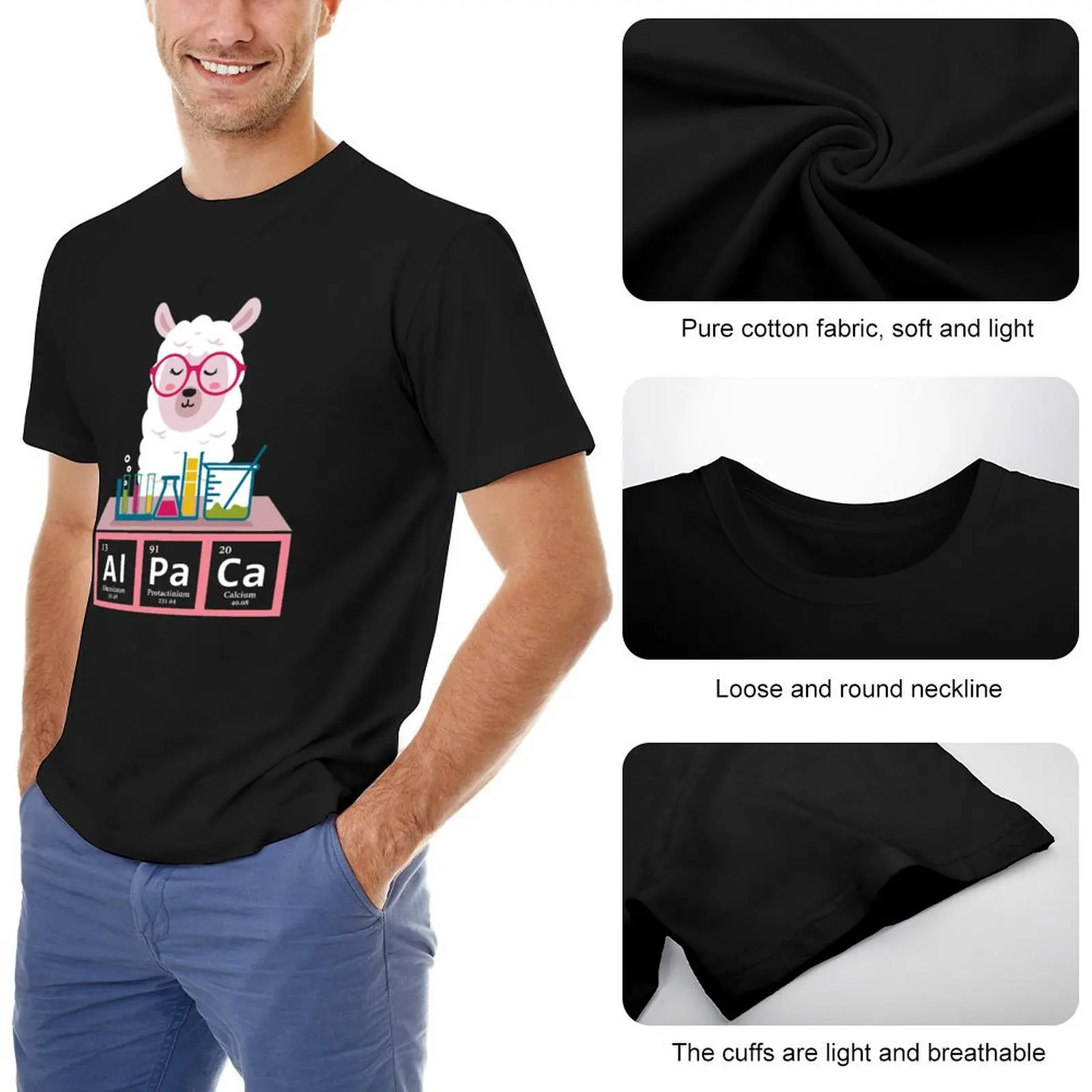 Alpaka-Periodensystem-T-St Teatro Lama-design Chemie-design-футболка с аниме-фигурками для мальчиков черные