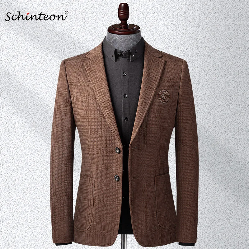

Schinteon New 2022 Autumn Winter Embroidery Blazer Jacket Slim Fit Outwear Casual High Quality Young Men Suit for Party Business