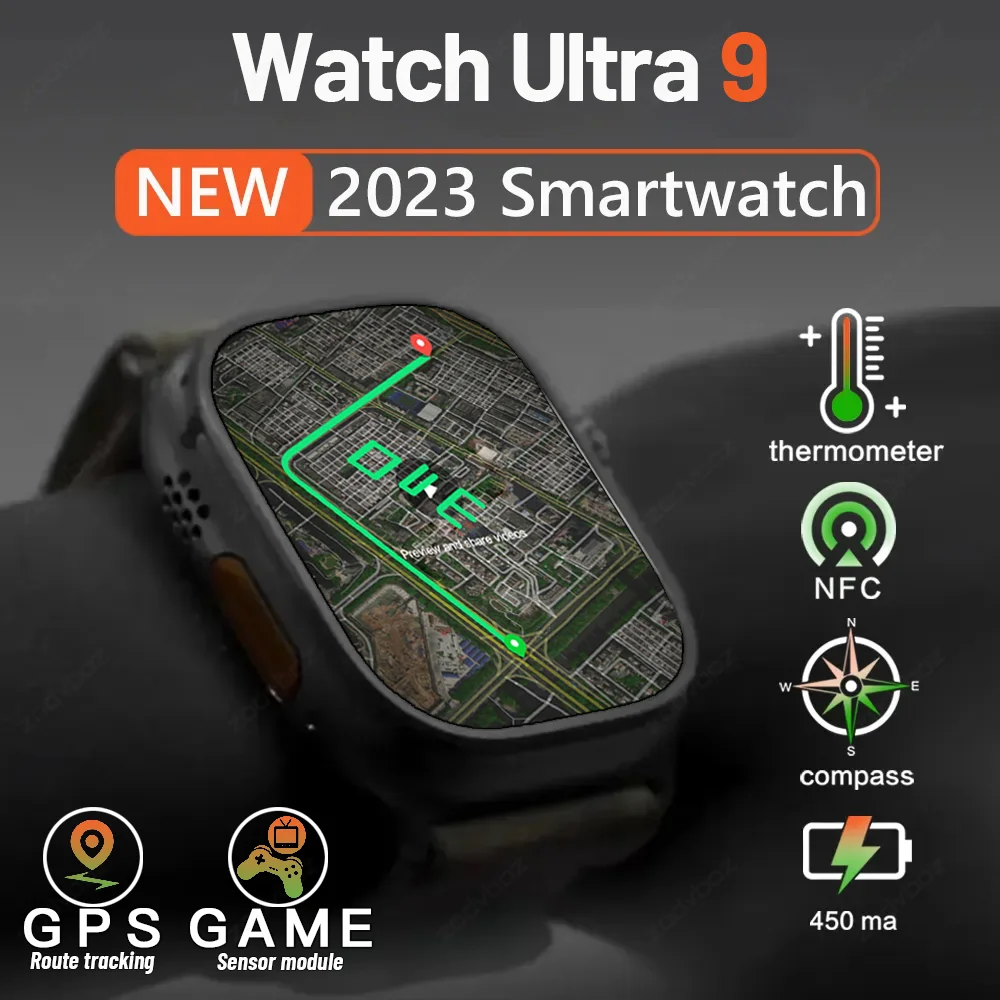 

2023 New Watch 9 Ultra Smart Watch Men Women Compass GPS Track Bluetooth Call Music Game Wireless Charging Smartwatch For Apple