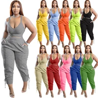 workout women 2 two piece set outfits tracksuit summer strap tank top and jogger pants sportswear sport suit streetwear matching