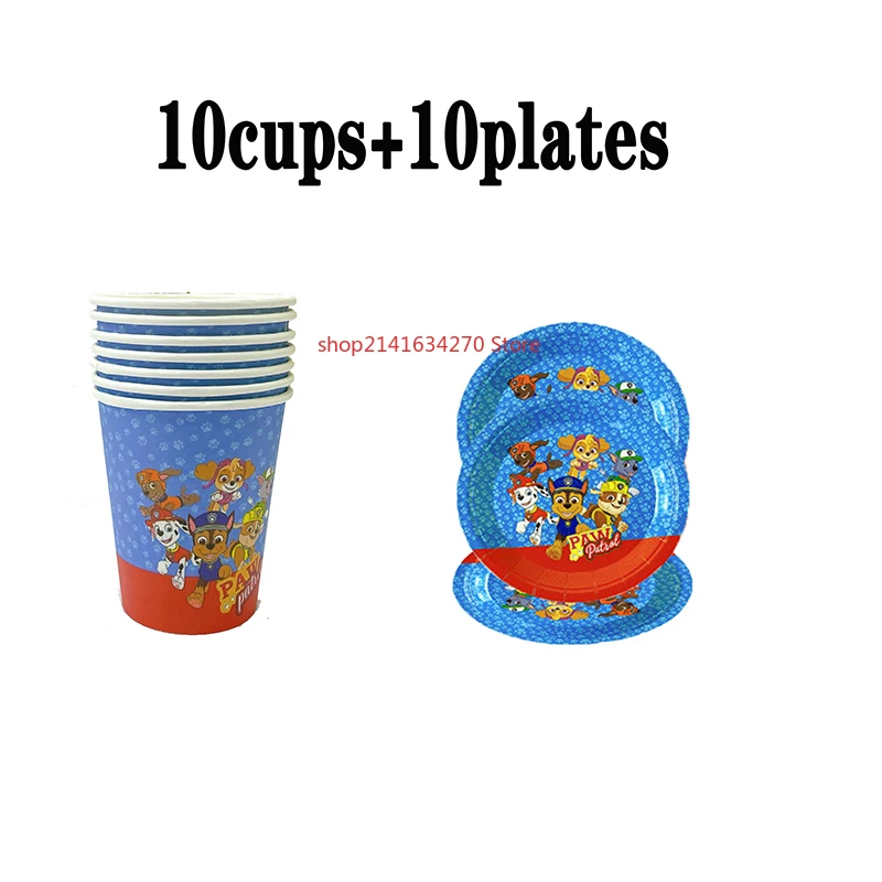 

Paw Patrol Birthday Party Decoration Disposable Tableware Two Piece Set Cartoon Cup Plate Flag Tablecloths Supplies Holiday Gift