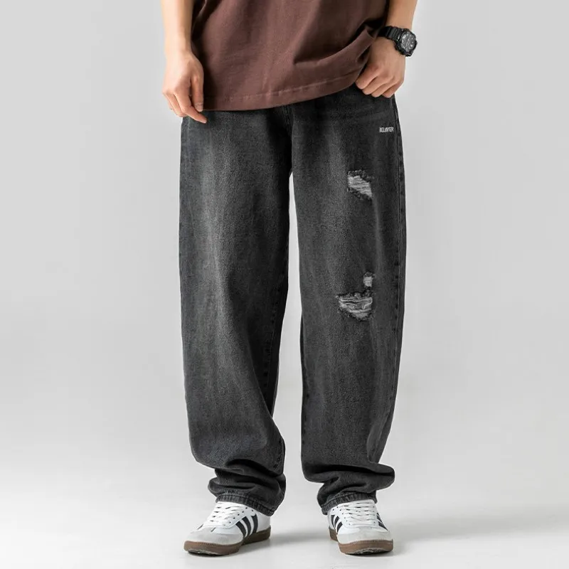 Autumn Spring AllSeason Casual Soft Solid Men's Cool Boys Button Loose All Match Washed Jeans Straight Pants Moustache Effect