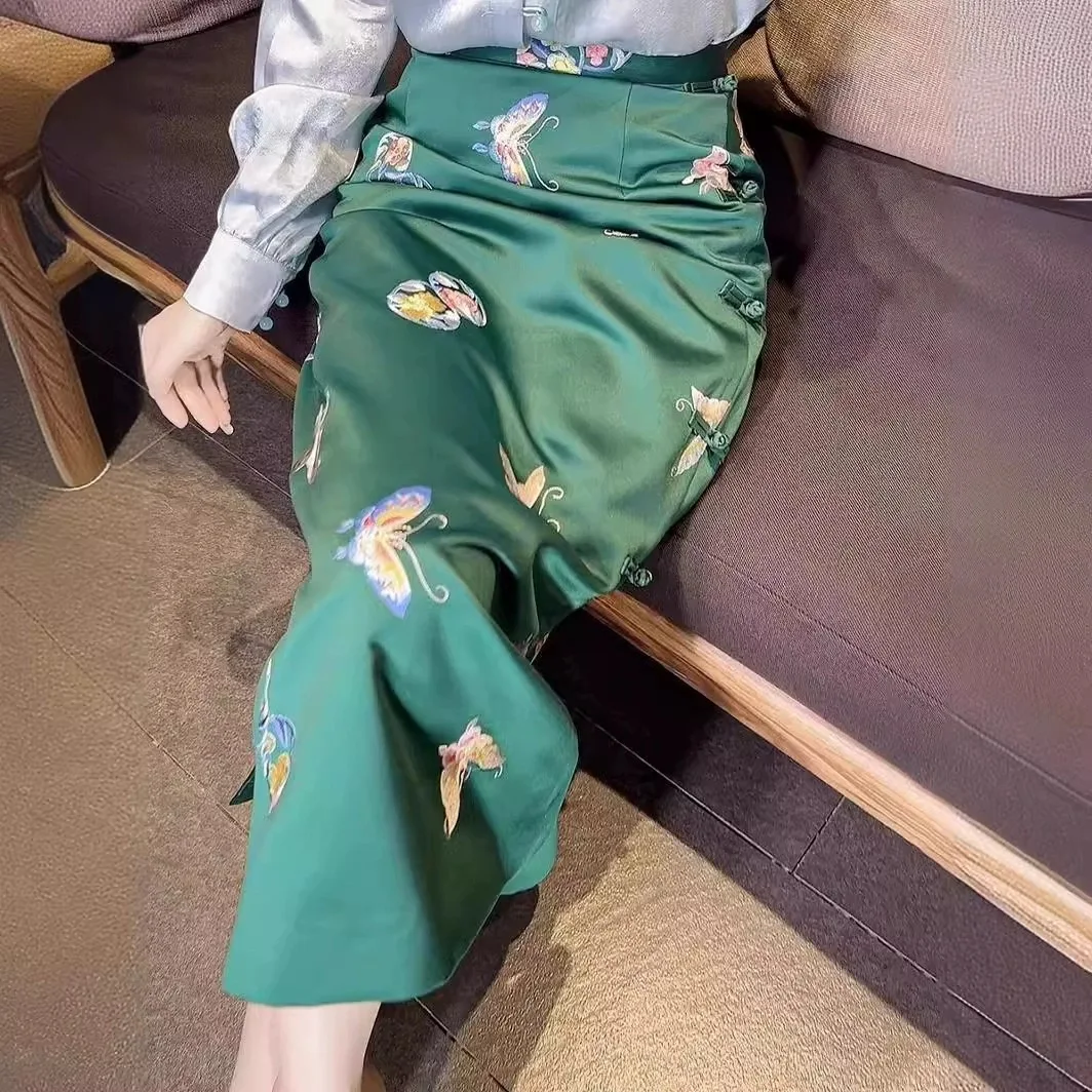 Женская трапециевидная юбка в китайском стиле с высокой талией