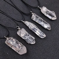 natural white crystal silver wire winding pendant necklace irregular reiki native stones hexagonal necklaces for men women gifts