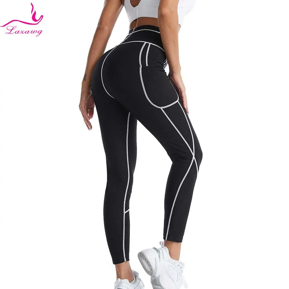 

LAZAWG Sauna Pants for Women Weight Loss Sweaty Leggings Thermo Neoprene Slimming Trousers Waist Trainer Body Shaper Workout Gym