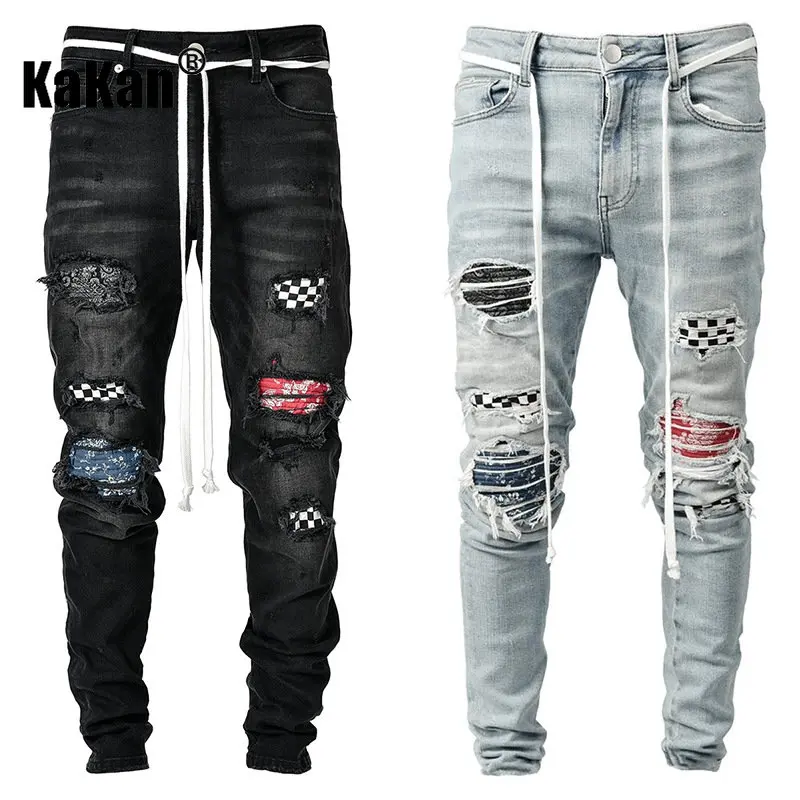 Kakan - High-end Slim Fit and Broken Leg Jeans, European and American Street New Black Long Jeans K016-1991