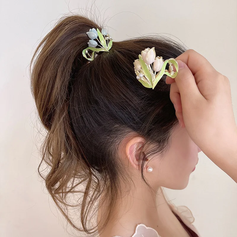 

New Tulips High Ponytail Hair Claws Barrettes Women Back Head Fixed Artifact Headband Fashion Styling Hairpins Hair Accessories