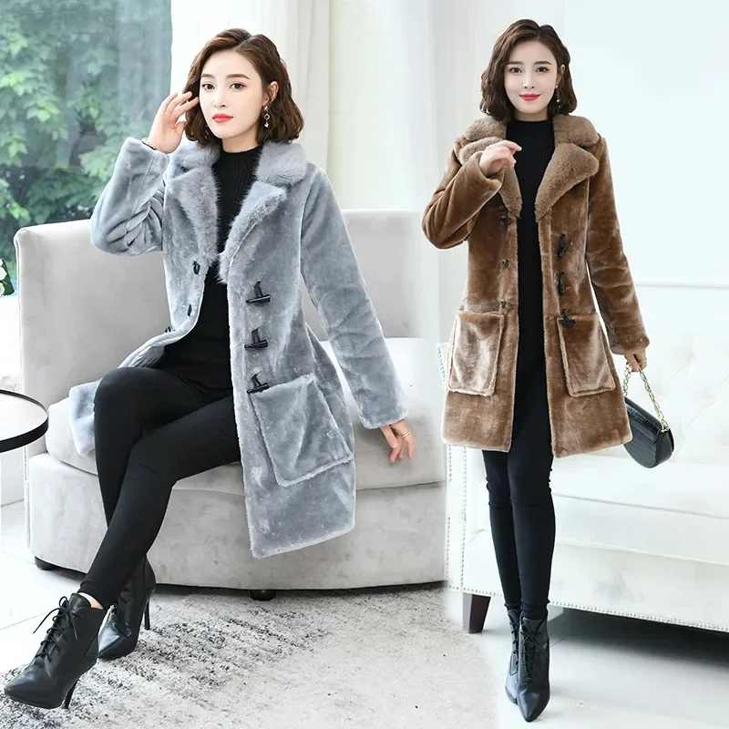 Sheep Shearing Coat Women Mid-length Coat Imitation Fur 2022 Autumn Winter New Products Imitation Fox fur Collar Slim Korean Fur