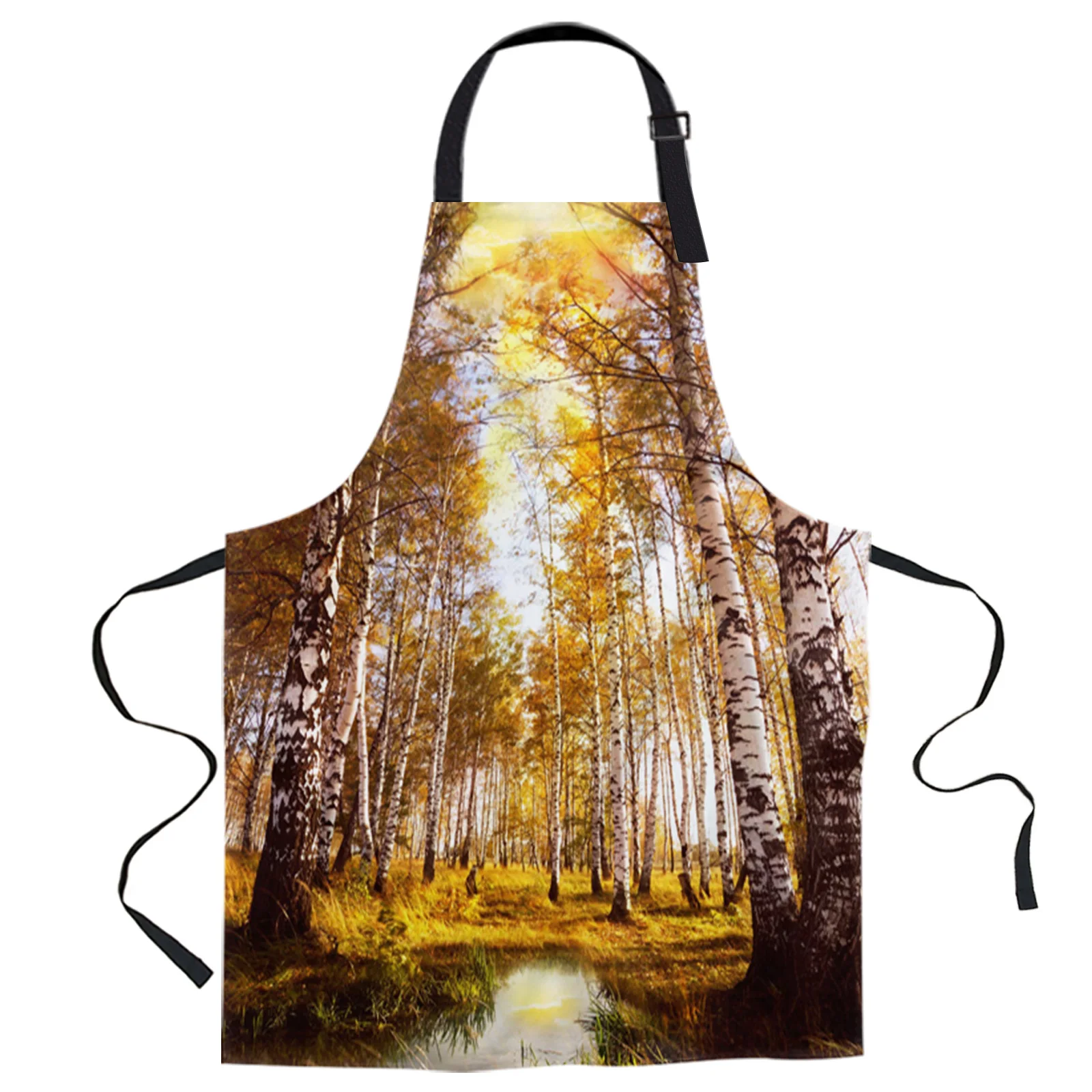 

Autumn Birch Forest Design Adjustable Canvas Kitchen Coffee Apron Ladies Couple Cooking Dining