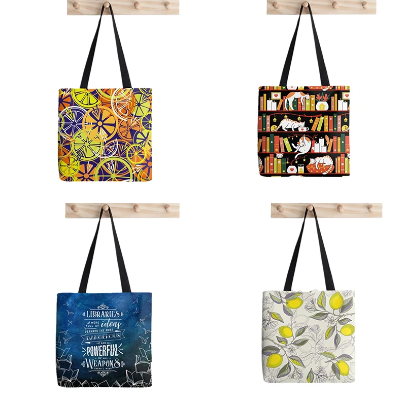 

2021 Shopper fresh lemon print tote bag female Harajuku shopper handbag girls shoulder shopping bag canvas bag