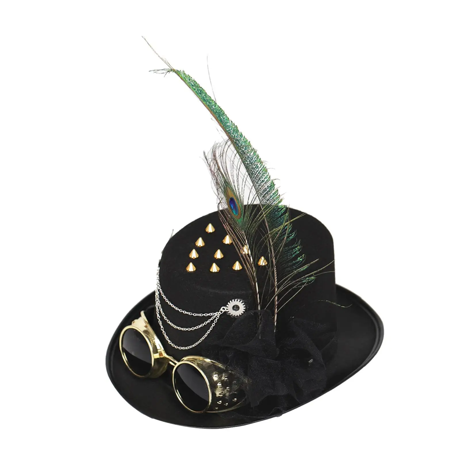 

Steampunk Top Hat Deluxe Halloween Costume Accessories, Black Formal Hat with Feather