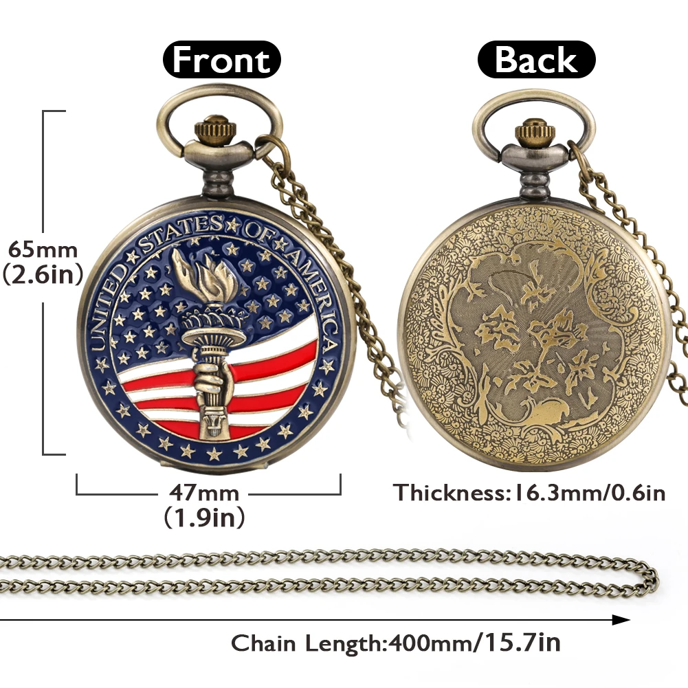 Bronze Big Pocket Watch American Torch Logo Collectible Souvenir Gift Quartz Pocket Watch Pedent Fob Chain Vintage Watch Man