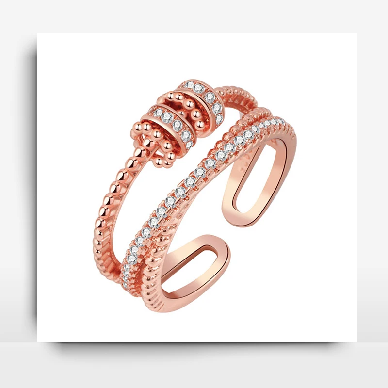 

Vintage Fashion Shining Zircon Metal Rotate Beads Anxiety Rings Adjustable Stress Relief Fidget Rings For Women's Jewelry Gifts