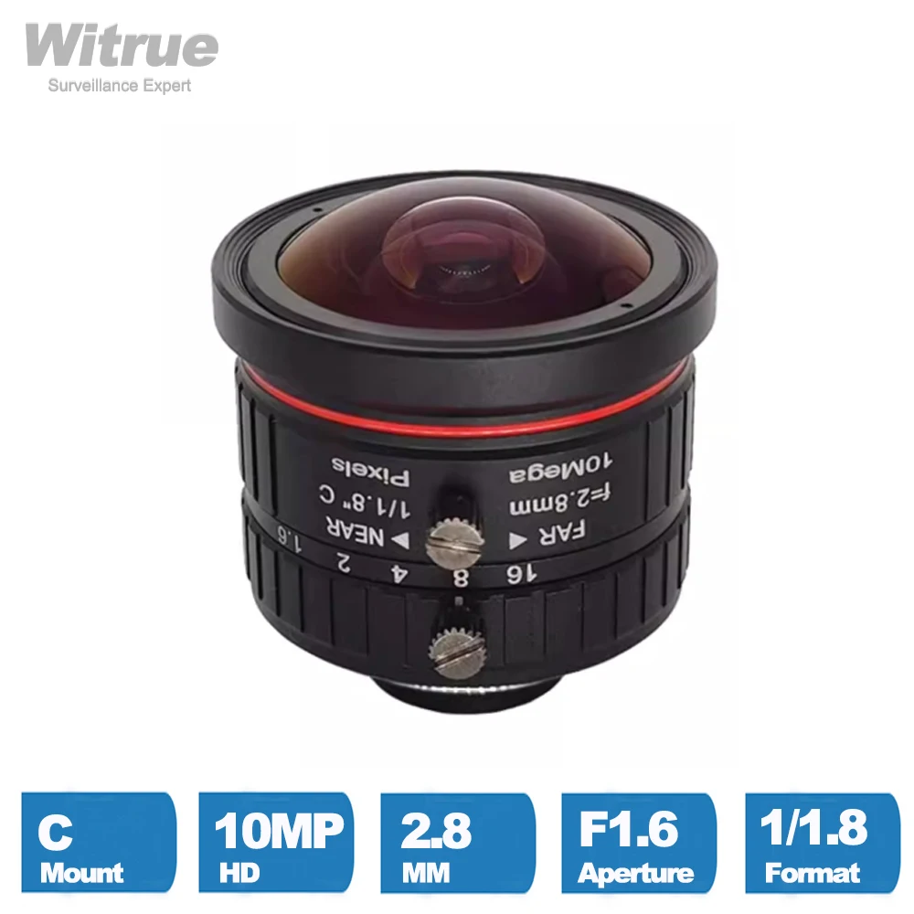 

Witrue HD 4K C Mount CCTV lens 10 мегапикселей 2,8 мм широкоугольная диафрагма формат F1.6 1/1.8 "ручная Радужка для IP-камер видеонаблюдения