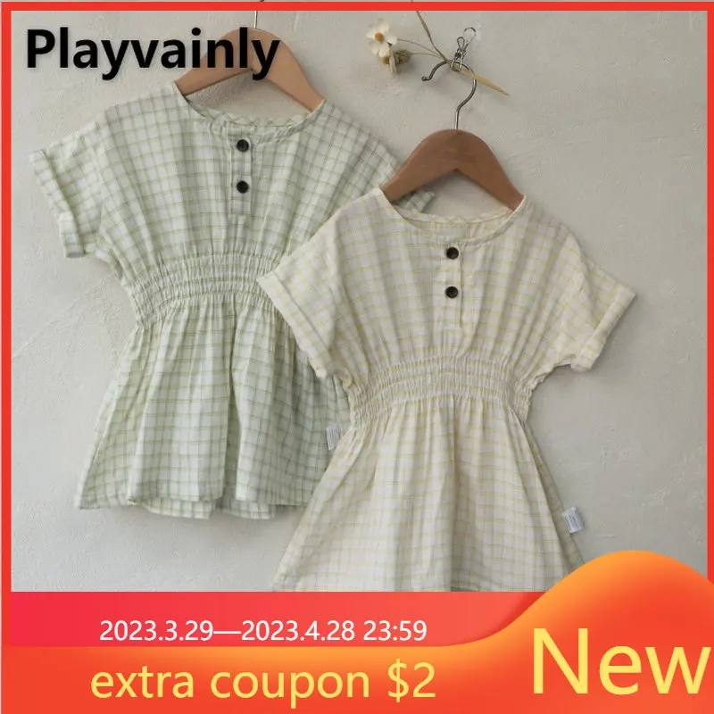 Новое летнее платье с круглым вырезом, открытыми плечами и короткими рукавами, платья с эластичным поясом, детская одежда E6208