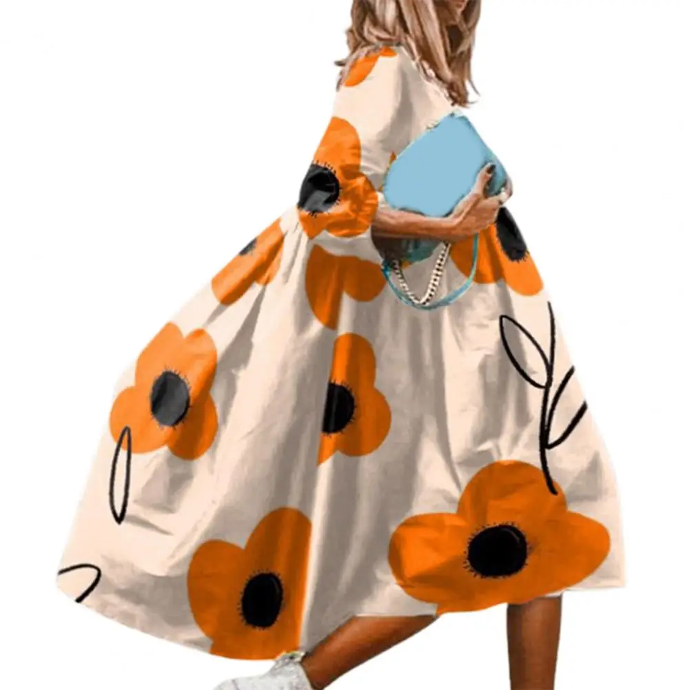 

Fashion Women Dress V Neck Vibrant Colors Wide Hem Long Woman Casual A-line Dress