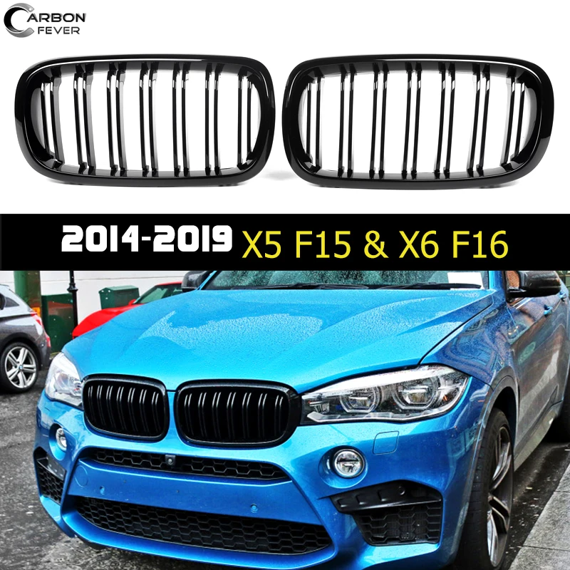F15 F16 Replacement Front Bumper Kidney Grille For BMW X5 X6 Series 2015-2019 Wagon SUV Grid Mesh ABS Racing Grills Gloss Black