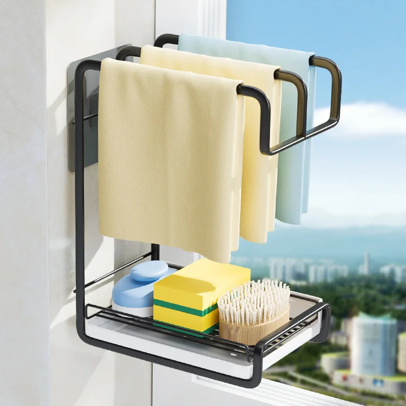 Rag Storage Hanging Holder Sink Sponge Rack Dishcloth Drain Shelf Multifunction Organizer Kitchen Bathroom Adjustable Decoration