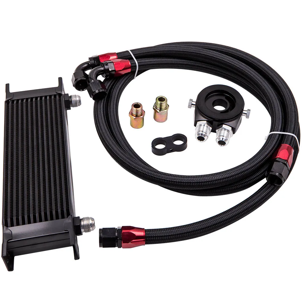 

Universal 13 Row AN10 Engine Oil Cooler W/ Thermostat 80 Deg Filter Adapter Kit