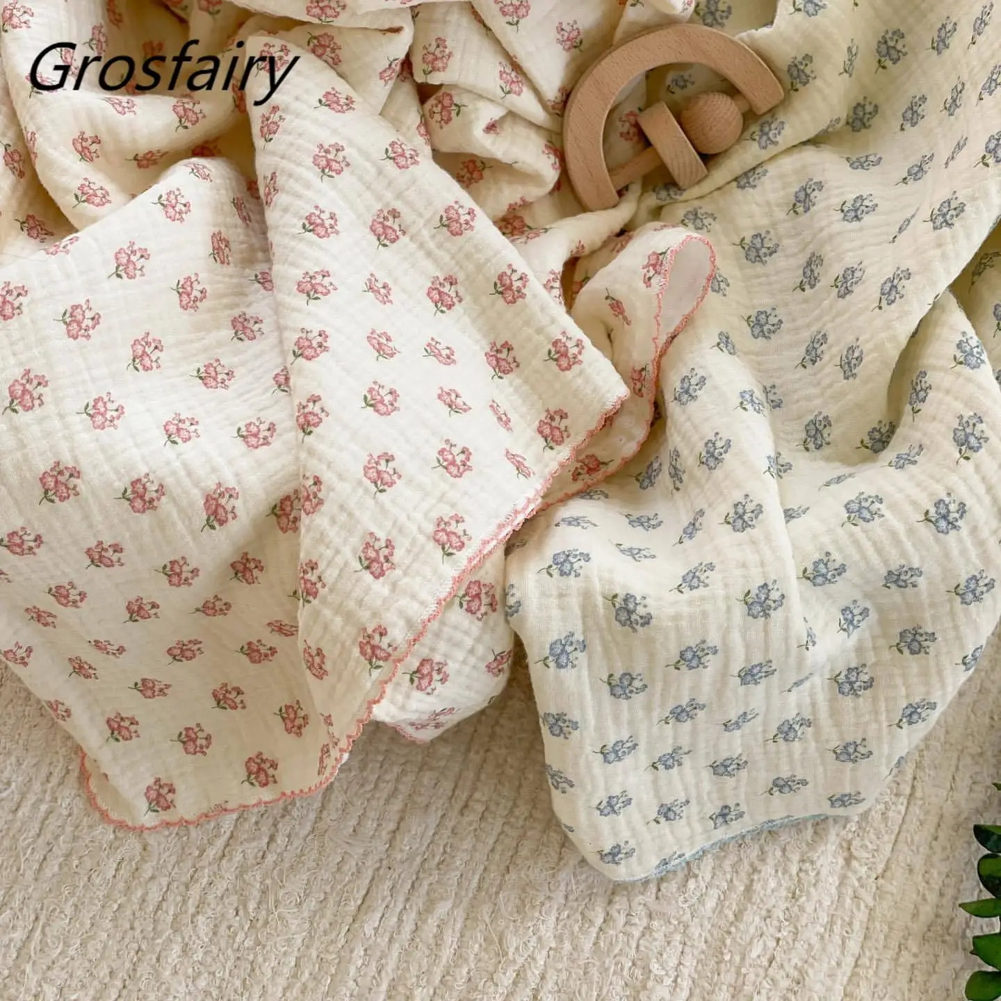 Grosfairy 2022 Summer Baby Blanket Floral Baby Bath Tower Toddler Baby Bedding Blanket 120*100 cm