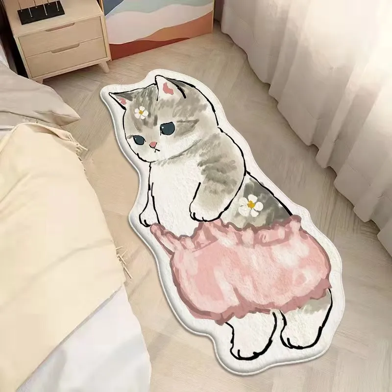 

INS Cartoon Cat Carpet Rug Plush Fluffy Cat Bedside Irregular Carpet Thicken Floor Mat Doormat Cute Kid Girl Bedroom Decor