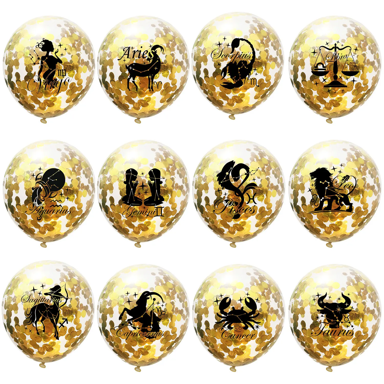 

2023 NEW 12 Inch Constellation Latex Confetti Balloons Star Zodiac Sign Sequin Balloons Twelve Horoscope Birthday Party Decor