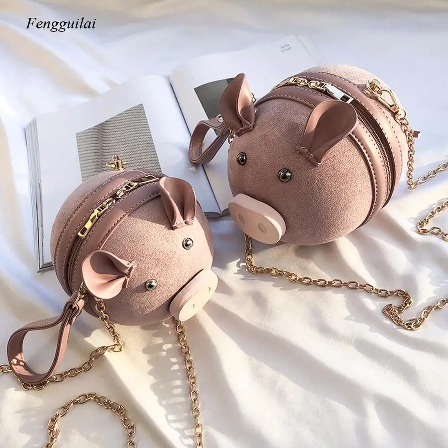 Cute Pig Design Leather Shoulder Bags Women Creative Small Crossbody Hand Bag Chains Mini Clutch Purse Messenger Bag Girl Gift