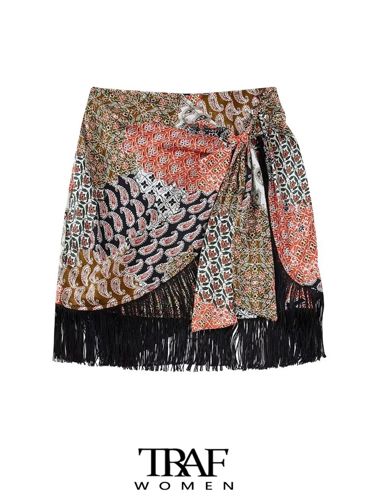 

Женская винтажная мини-юбка с бахромой, завышенной талией и молнией сзади