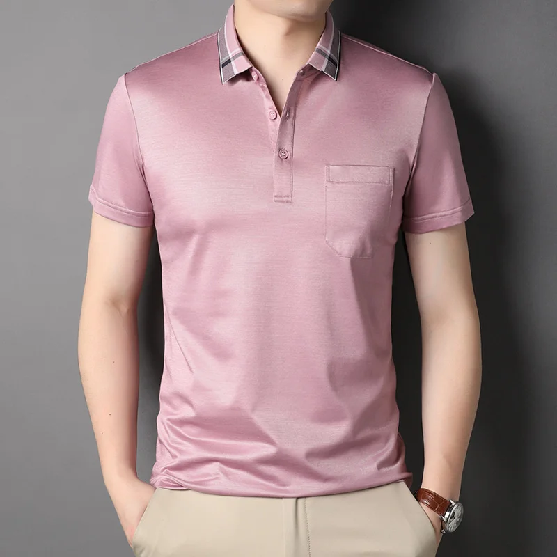 

Мужские летние футболки для гольфа из мерсеризованного хлопка, тонкие повседневные модные однотонные мужские футболки с коротким рукавом, ...